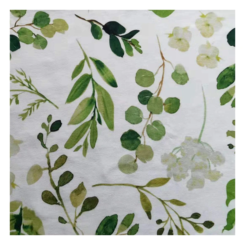 Hot selling green plant printed knitted stretch milk silk knitted fabric clothing fabric