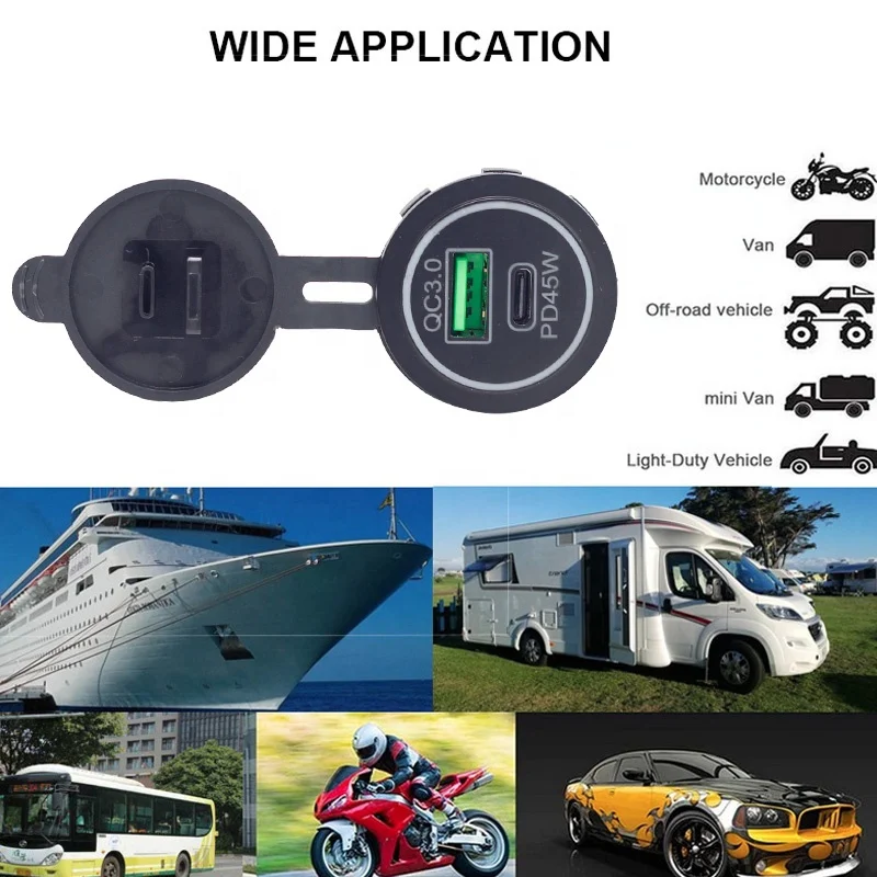 12V 24V Universal Dual Port Bus Car Socket QC3.0 USB Type C 45W PD USB Car Charger