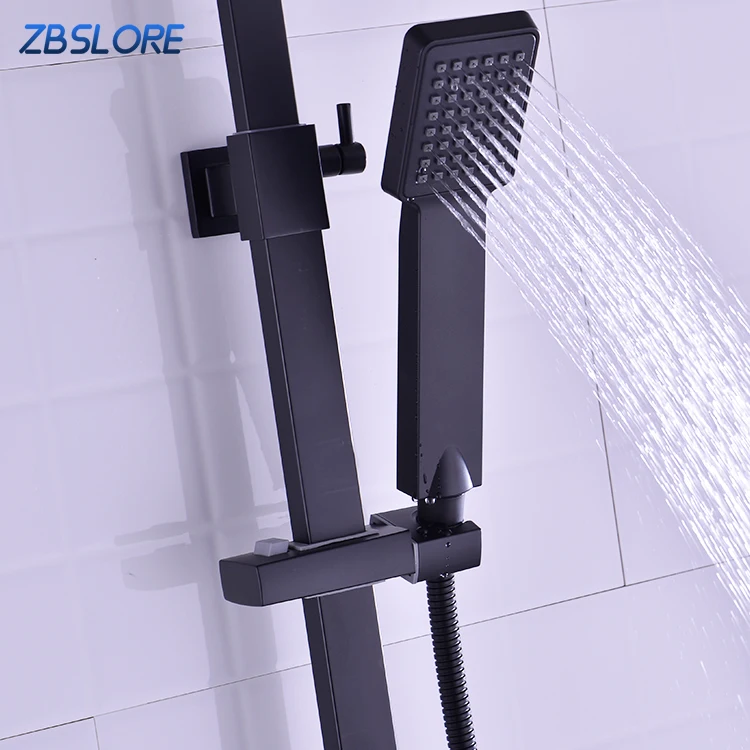 Exposed Install Shower Bar System Adjustable Matte Black Bath Shower Faucet Set With Tub Spout