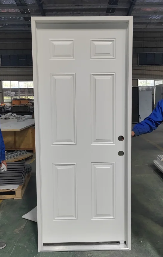 White color 2 3/4 backset and hinge prep entry Steel 6 panel Door slab