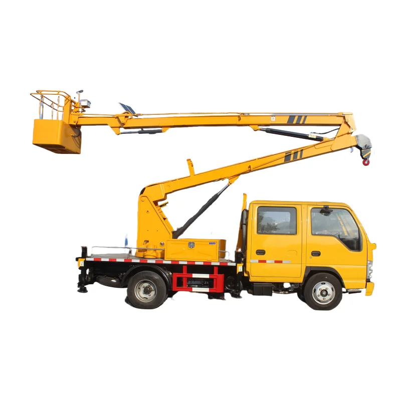 Cheap Isuzu elf aerial platform truck double cabin 5seats 6wheels mini bucket crane truck 13m Folding arm isuzu lifting truck