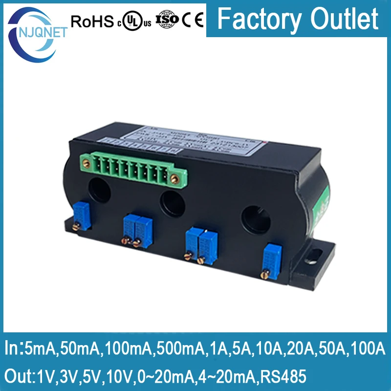 Three Phase Current Sensor QN3DB1 AC 1A 5A 10A 20A 50A 100A / DC 4 20mA 10V 5V RS485 hall Current Transducer Transmitter factory