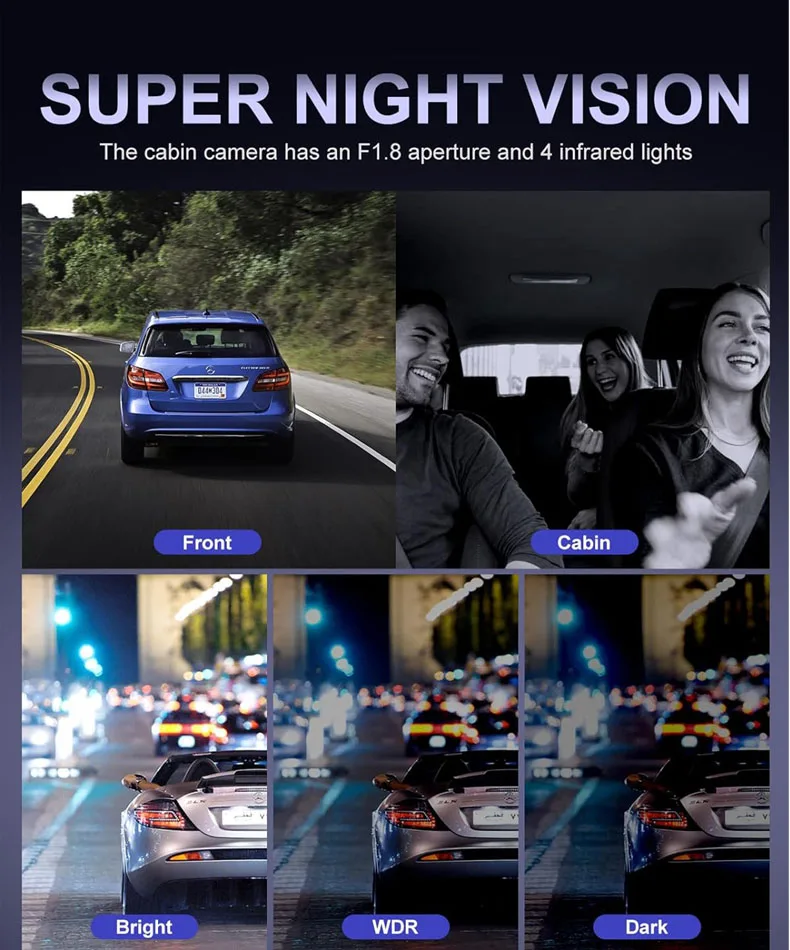 Dash Cam 4 Channel FHD 2K Night Vision Car DVR 360 Panorama HD Auto Video Recorder with Night Vision WiFi GPS Support 256GB