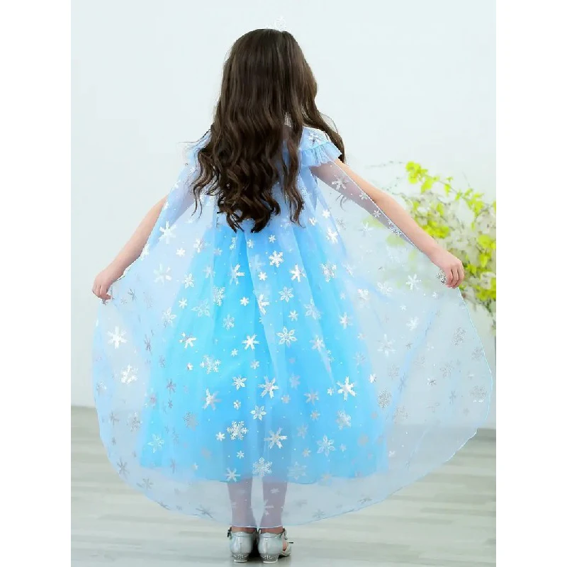 Cosplay Costume with Accessories Birthday Party Dress Up Girls Halloween Elsa Princess Dress with Cape