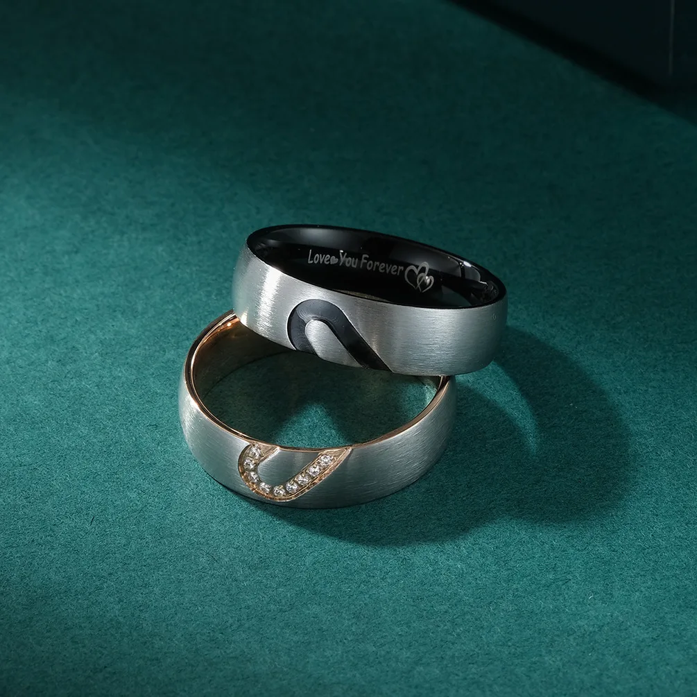 Alin Best Selling Couple Ring Heart Shape Zircon Stainless Steel Wedding Rings Wholesale