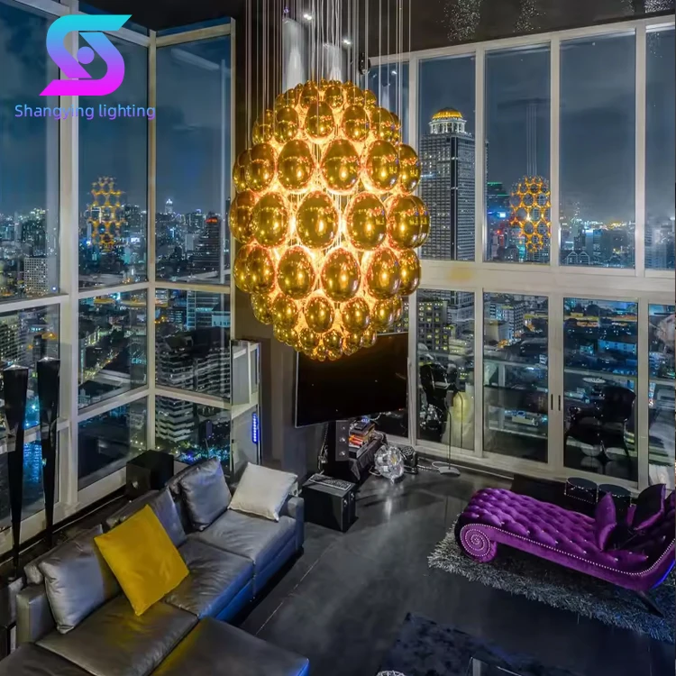 Pineapple Shape Gold Design Custom Decorative Exhibition Hotel Villa Stainless Steel Glass Led Chandelier