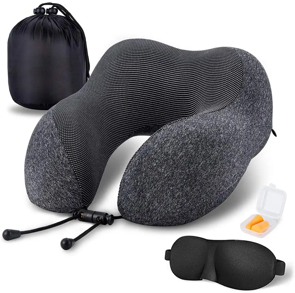 OEM Best Memory Foam 3 In 1 Airplane Office Sleeping Black U Shape Neck Support Travel Pillow