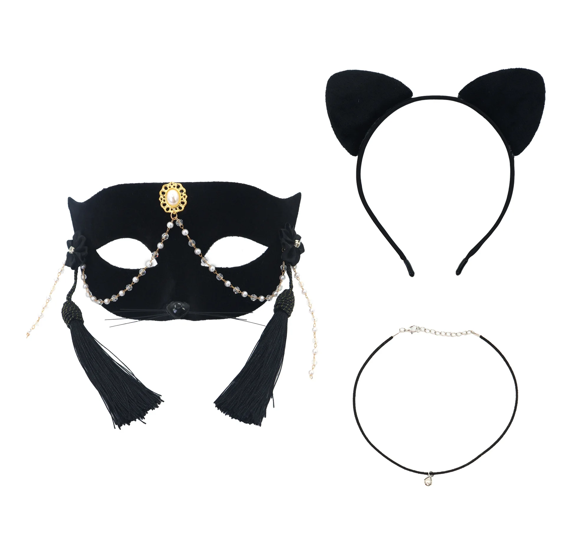 Love Party Halloween half face cat mask set Flocked fox mask Costume party props and accessories