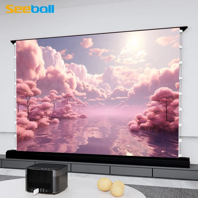 Seeball 100 дюймов 16:9 вытягивание вверх и вниз проектор экран напольный восходящий серый портативный
