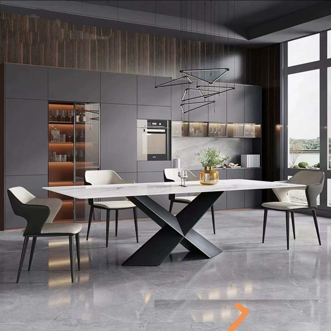 Marble Table Italian Modern Luxury Esstische X base Rectangle A Manger Complet Dining Room Furniture Table Dinning And Chair Set