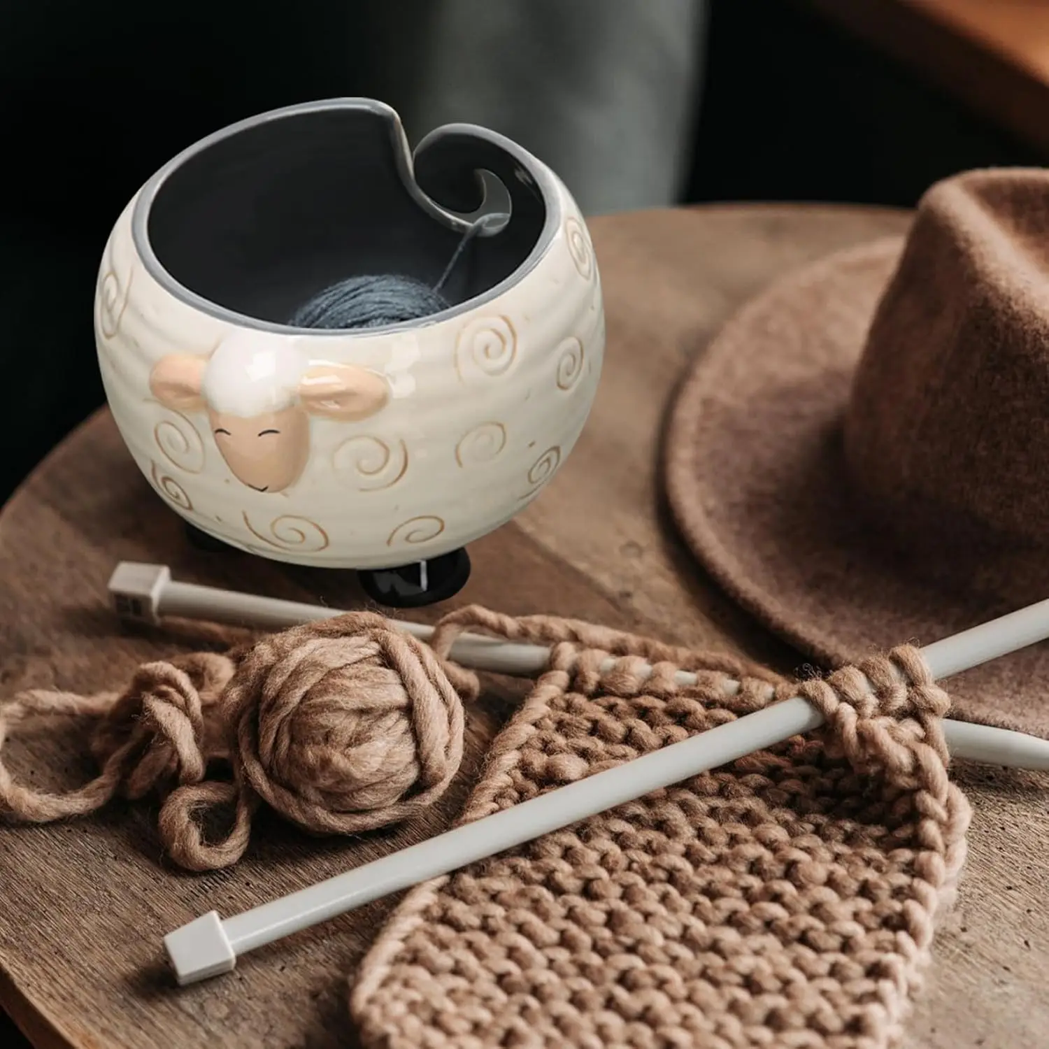 Yarn Bowl Sheep Yarn Holder Cute Ceramic  Knitting Sewing Yarn Holder Cartoon Crochet Bowl Gifts Key Bowl for Crochet Knitting