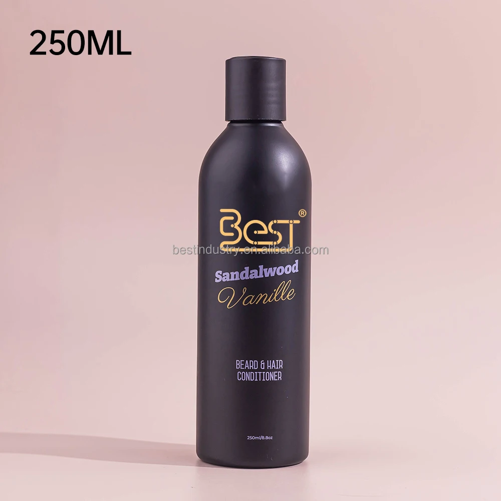 High Quality Injection Molding Black Skincare Body Lotion Shampoo 250ml Sand Blast Plastic Liquid Bottle with Disc Cap