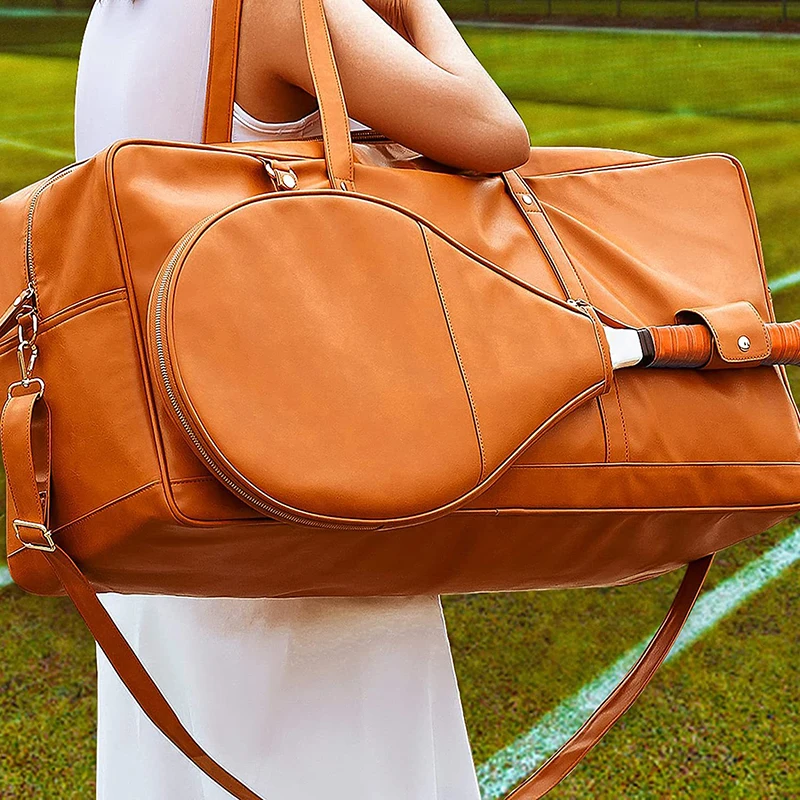Custom PU leather Tennis Racquet Carrying Cover Bag Travel Duffle Tennis Racquet Bag for Badminton Racquetball
