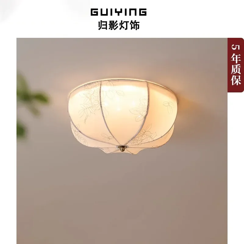 French Retro Fabric Ceiling Light Bedroom Study Pattern Master Bedroom Light Nothing Waste Cloakroom Aisle Dining-Room Lamp