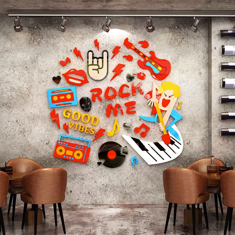 Creative Music Wall Decal Acrylic 3D Wallpaper Decoration Bar Restaurant Shop Layout