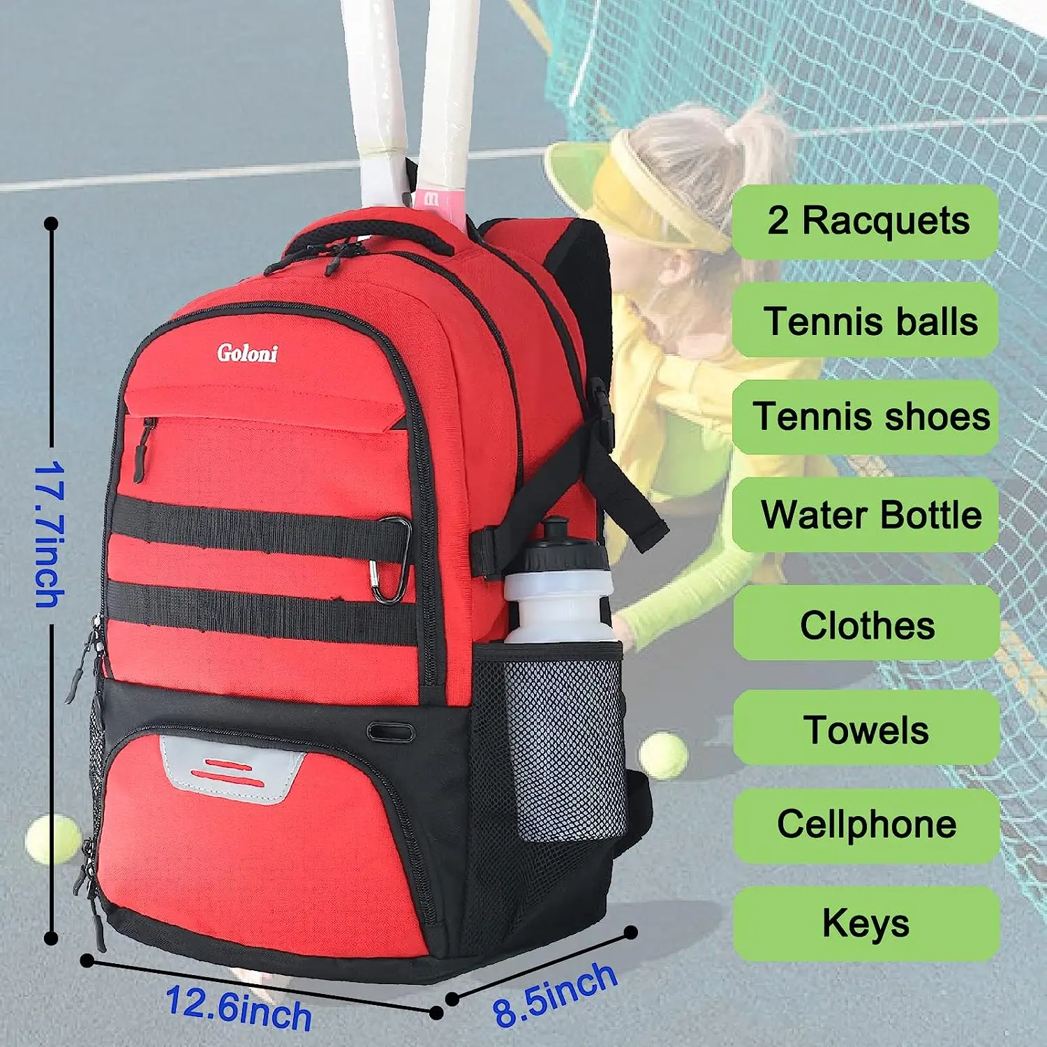 Large Tennis Bag Backpack Men Women to Hold 2 Rackets with Separate Shoe Space for Tennis Pickleball Squas