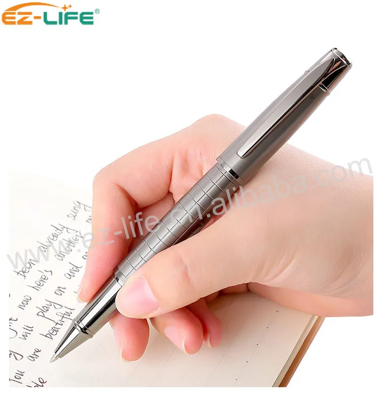 Sample free Luxury silver and gun gray color heavy fat metal muji gel pen with box customize gel pens with custom logo