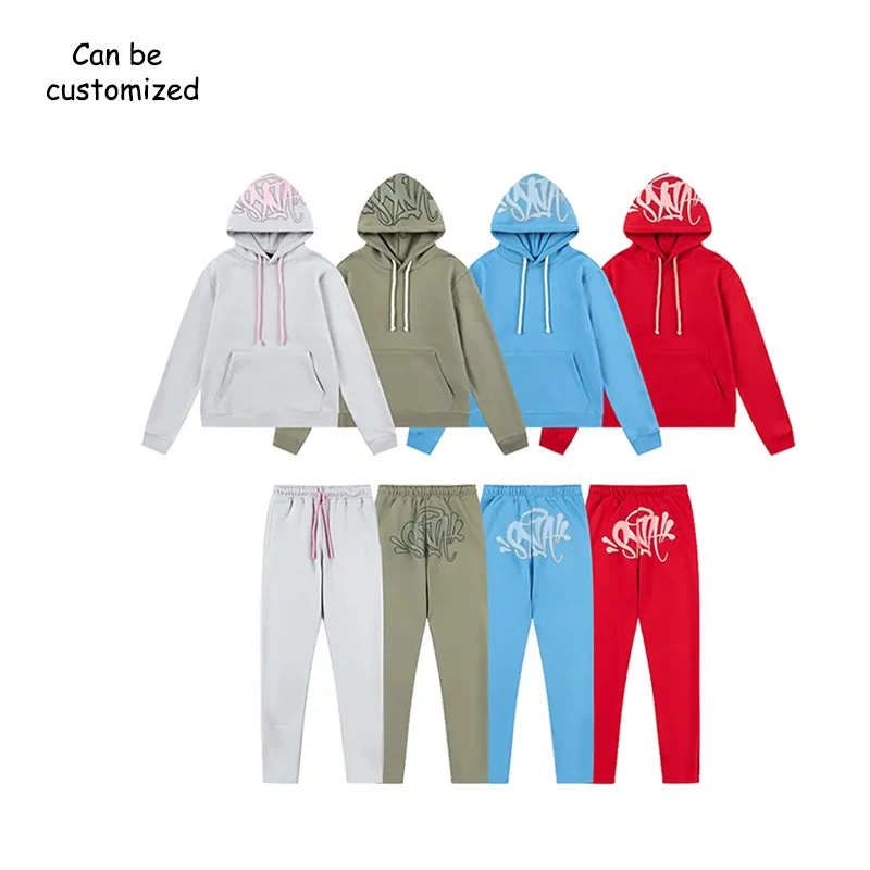 High quality Custom Cotton Sports Streetwear Custom Sweatpants And Hoodie Set Unisex Tracksuits For Men