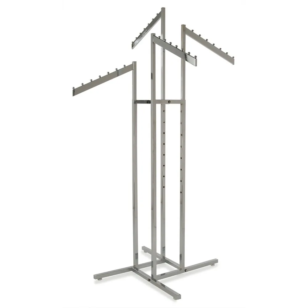 High Quality Heavy Duty Chrome 4 Ways Garment Clothing Display Rack with 4 Adjustable Slanted straight Arms