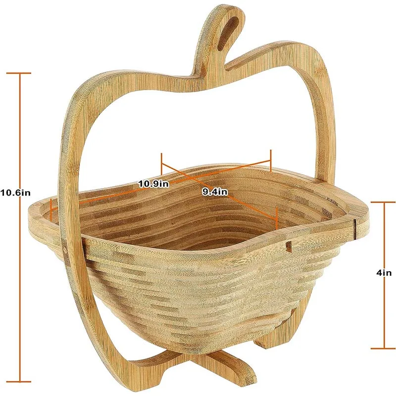 Collapsible Bamboo Fruit Basket Dried Tray Wooden Snack Box Holiday Food Tray Bowl Holder for Kitchen Table