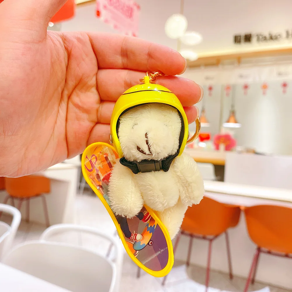 Wholesale Skateboard Bear Plush Pendant Creative Cartoon Cute Wind Key Chain Student Gift Bag Key Chain