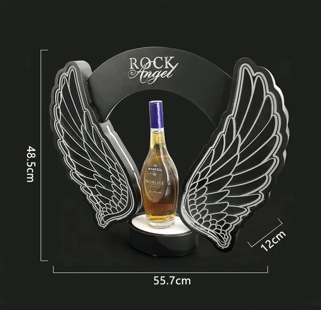 Customized LED Flashing Angel Wings Wine Champagne Bottle Glorifier Presenter Rechargeable Beer Bottle Display Stand For Bar