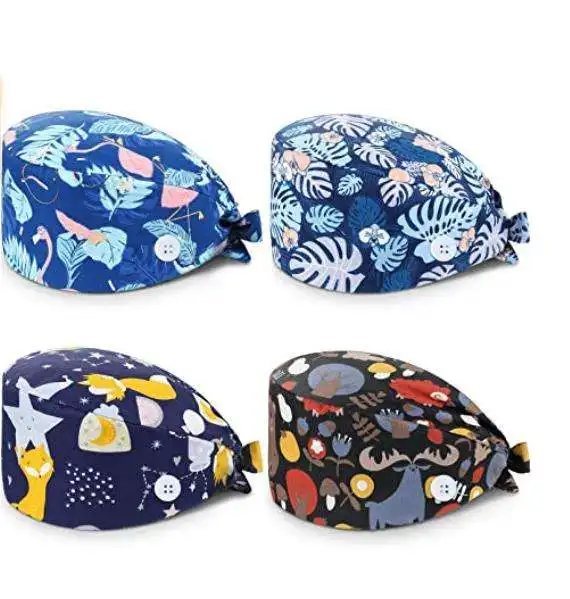 Niaahinn Cap Adjustable Nurse Surgical Hat Pure Cotton Operating Room Printed Hat Doctor Nurse Work Caps Hospital Nursing Scrubs