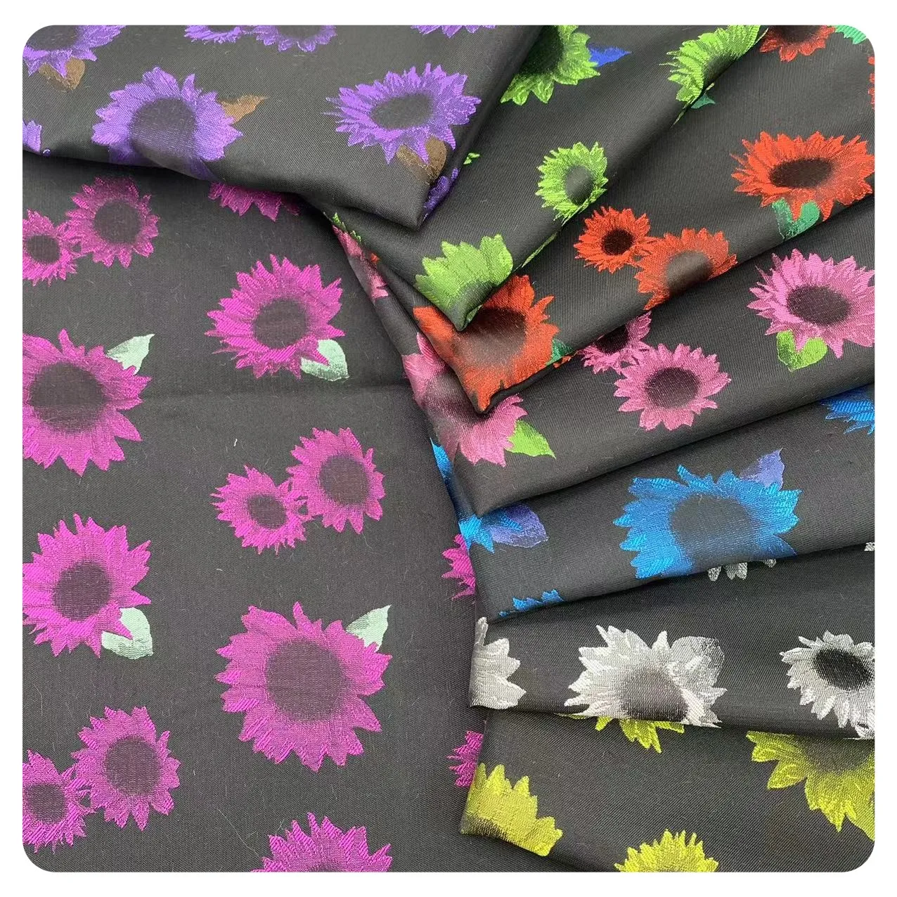 HIGH QUALITY POLYESTER WOVEN WRINKLE -RESISTANCE SUNFLOWERS JACQUARD BROCADE FABRIC FOR WOMEN  GARMENT