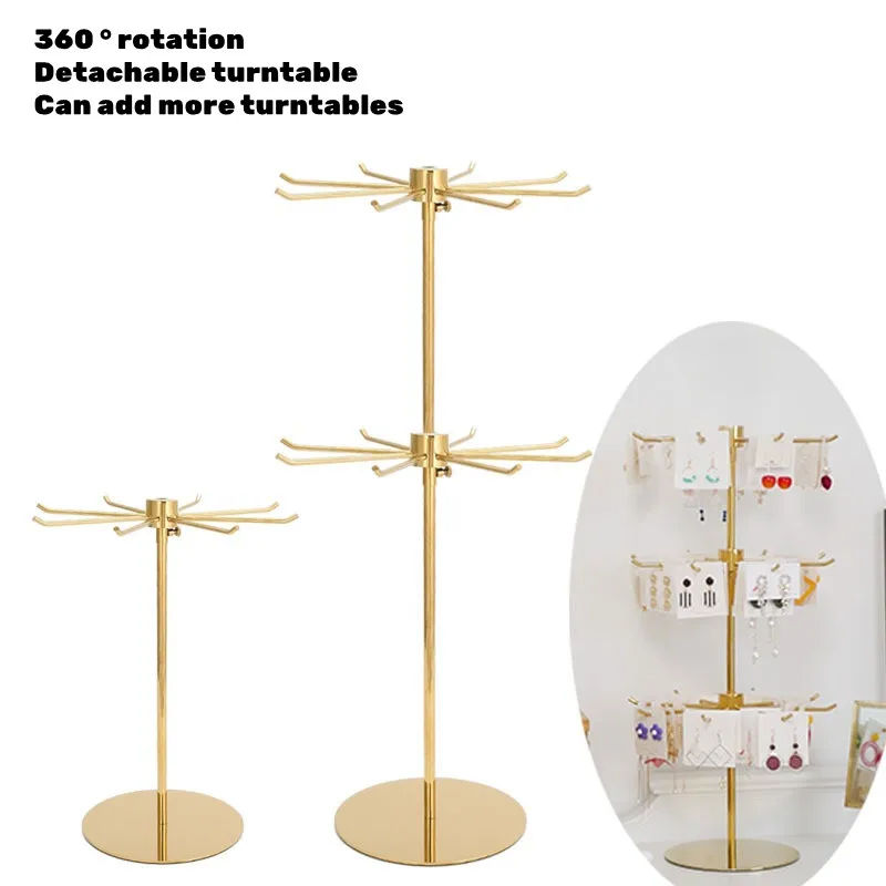 Ready To Ship Titanium Gold / Silver Mirror Finishing Stainless Steel Jewelry /Earrings / Socks Counter Rotating Display Stand