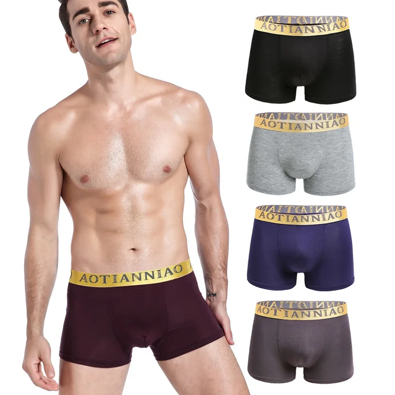 wholesale breathable boxer briefs pure color mens underwear pants midwaist modal mens boxer