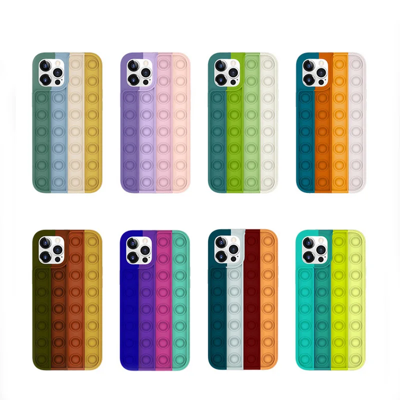 2022 Newest 3d Silicone Rainbow Cyan 11 12 XR Cactus Push Bubble Toy Pop Fidget Phone Case For iPhone 12 Pro Max Cases Cover