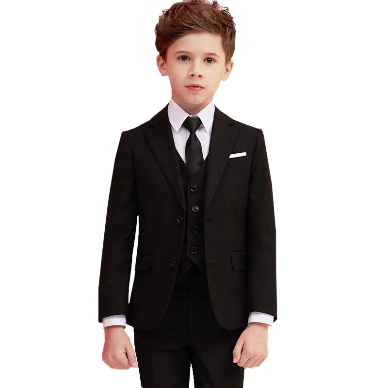 Boys Black 007 Wedding Suit Kids Formal Blazer Clothing Set Gentleman-Children Day Graduation Chorus Performance Dress Costume