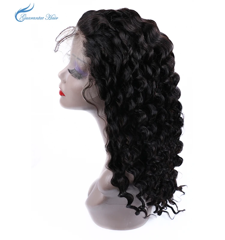 
Overseas Factory Price wholesale #1b natural color deep wave curly half lace wig frontal wig 