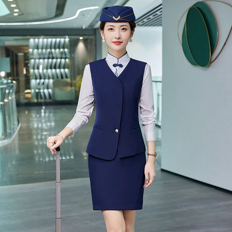 custom logo women waistcoat vest formal aviation airline hostess uniform fashion airline stewardess uniform
