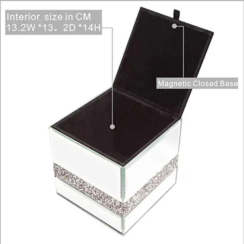 Diamante Mirrored Tissue Box Cover Brush Holder Kit Tissue Box Holder for Dresser Living Room Bedroom Luxury Gift