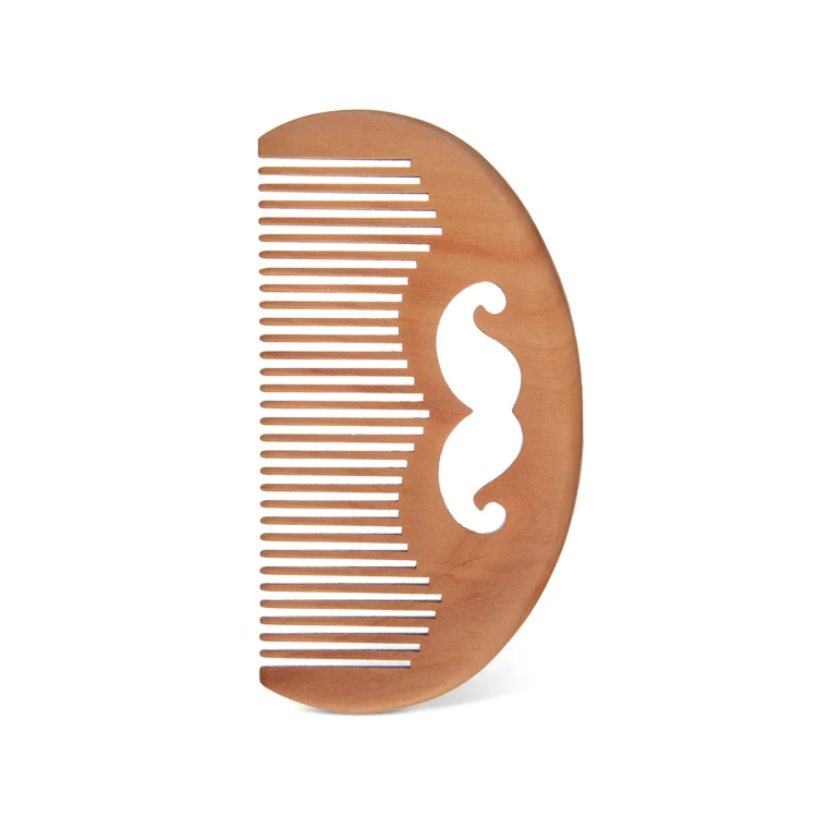 Natural private label logo beard shape wood handle wooden peach hair comb wood combs for salon