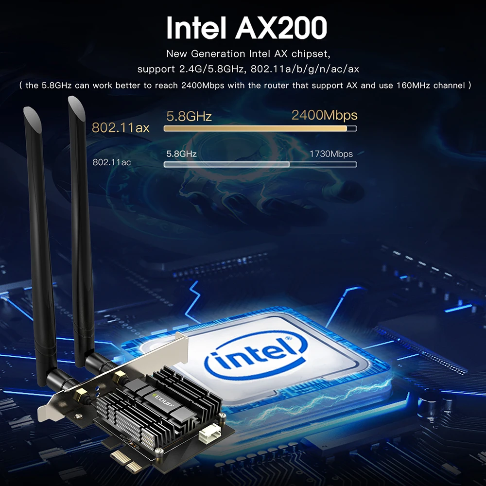  EDUP Wi-Fi 6 карт BT 5 0 с радиатором PCIe сетевая карта AX 3000 Мбит/с AX200 802.11AX 2 4 ГГц/5 8 ГГц Беспроводная PCI