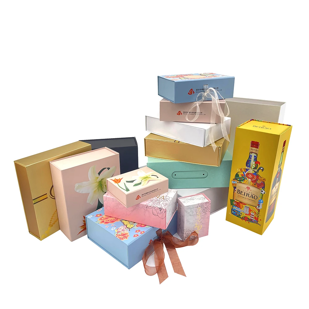 Custom Logo Caja De Carton Paper Cardboard Printed Luxury Magnet Pink Black Flap Ribbon Packaging Folding Magnetic Gift Box