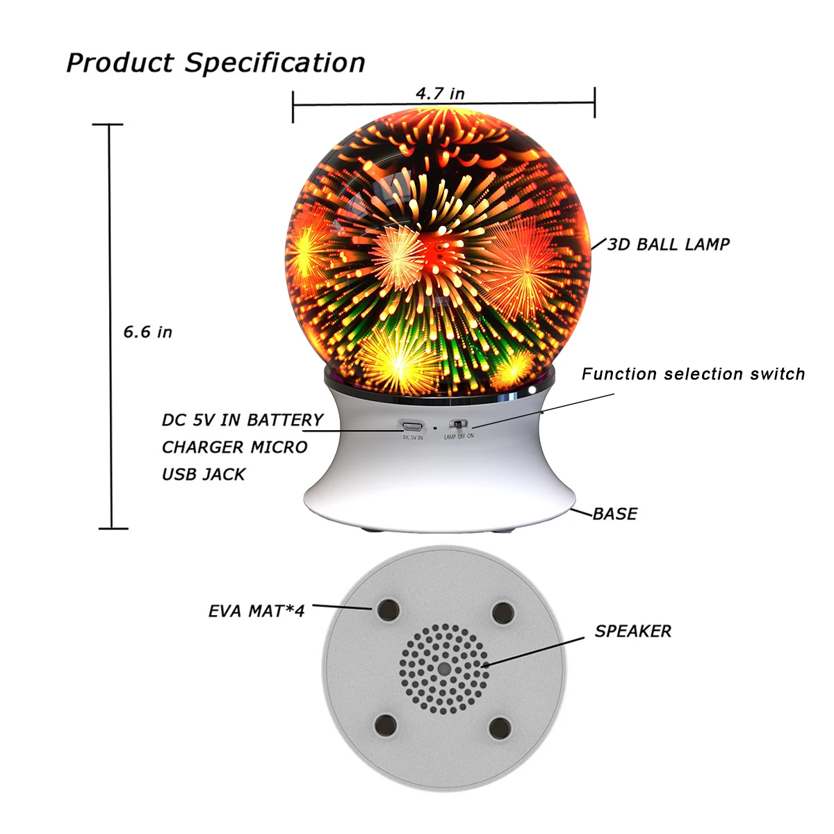 New 3D Creative speaker lamp USB colorful fireworks atmosphere projection lamp hands-free subwoofer wireless