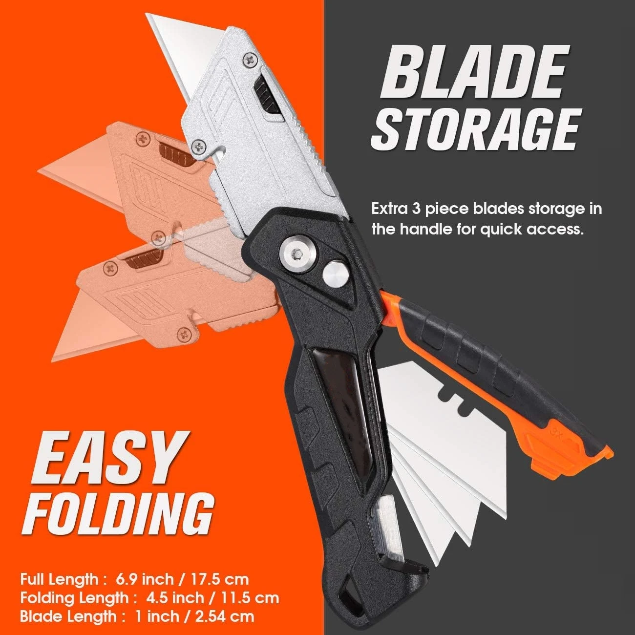 2 Pack Folding Utility Knife Set EDC Box Cutter with Safety Axis Lock Belt Clip Quick-change Blade Mechanism