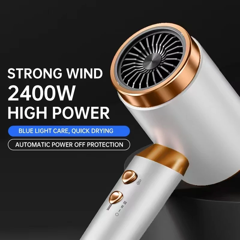 High wind hair care 2400w high power hair dryer blue light care quick drying automatic power off protection 2024 new product