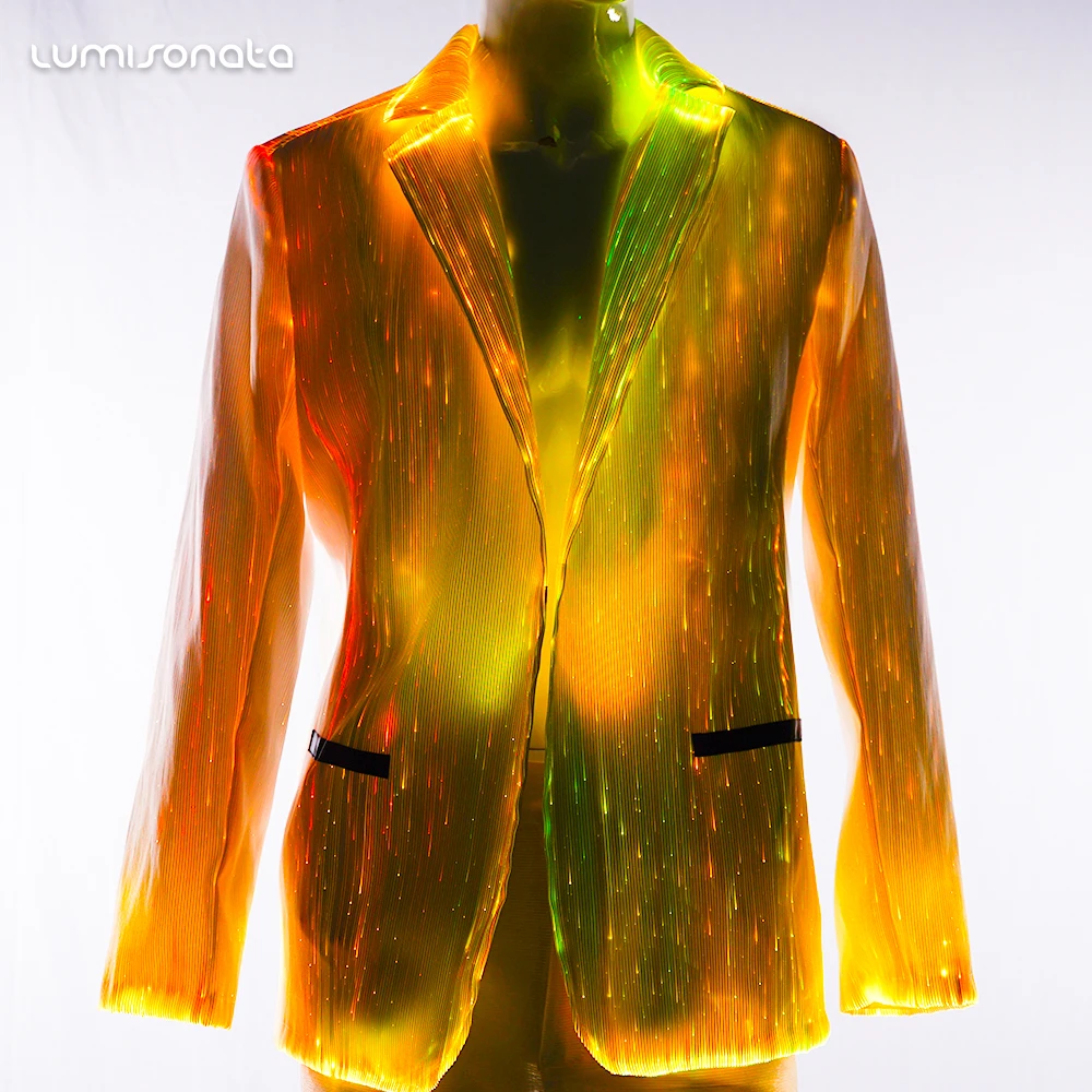 Newest Hot Led Lights Suit Fantasy Hip Hop Dance Costume Tuxedo Men Trench Coat Winter Long Jacket Double Breasted Overcoat 2018