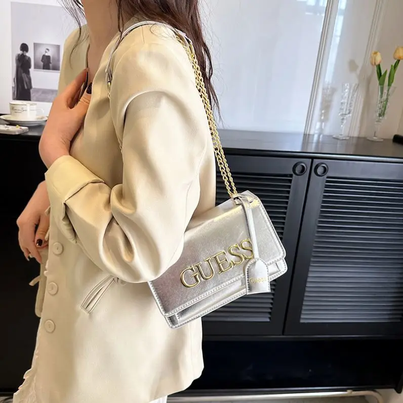 Messenger Bags Famous Brand GS 2024 Women Crossbody Purses Luxury Designer Ladies Long Chains PU Leather Shiny Shoulder Handbags