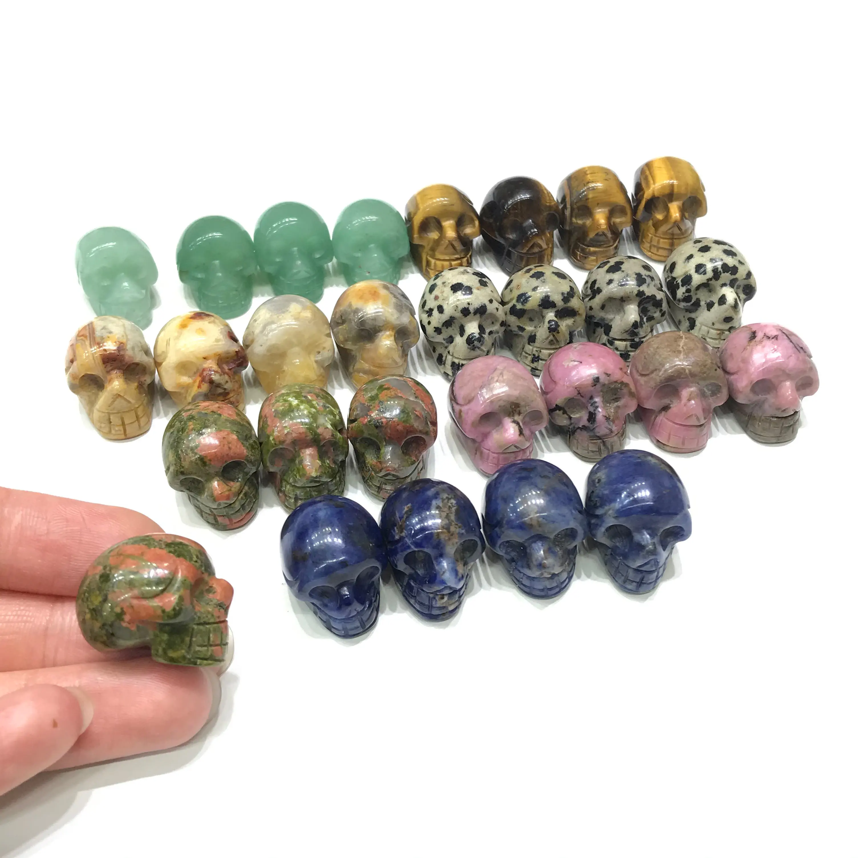 New Natural Tiger eye Unakite Rhodonite Sodalite Crazy Agate Crystal Skulls For Decoration Gifts