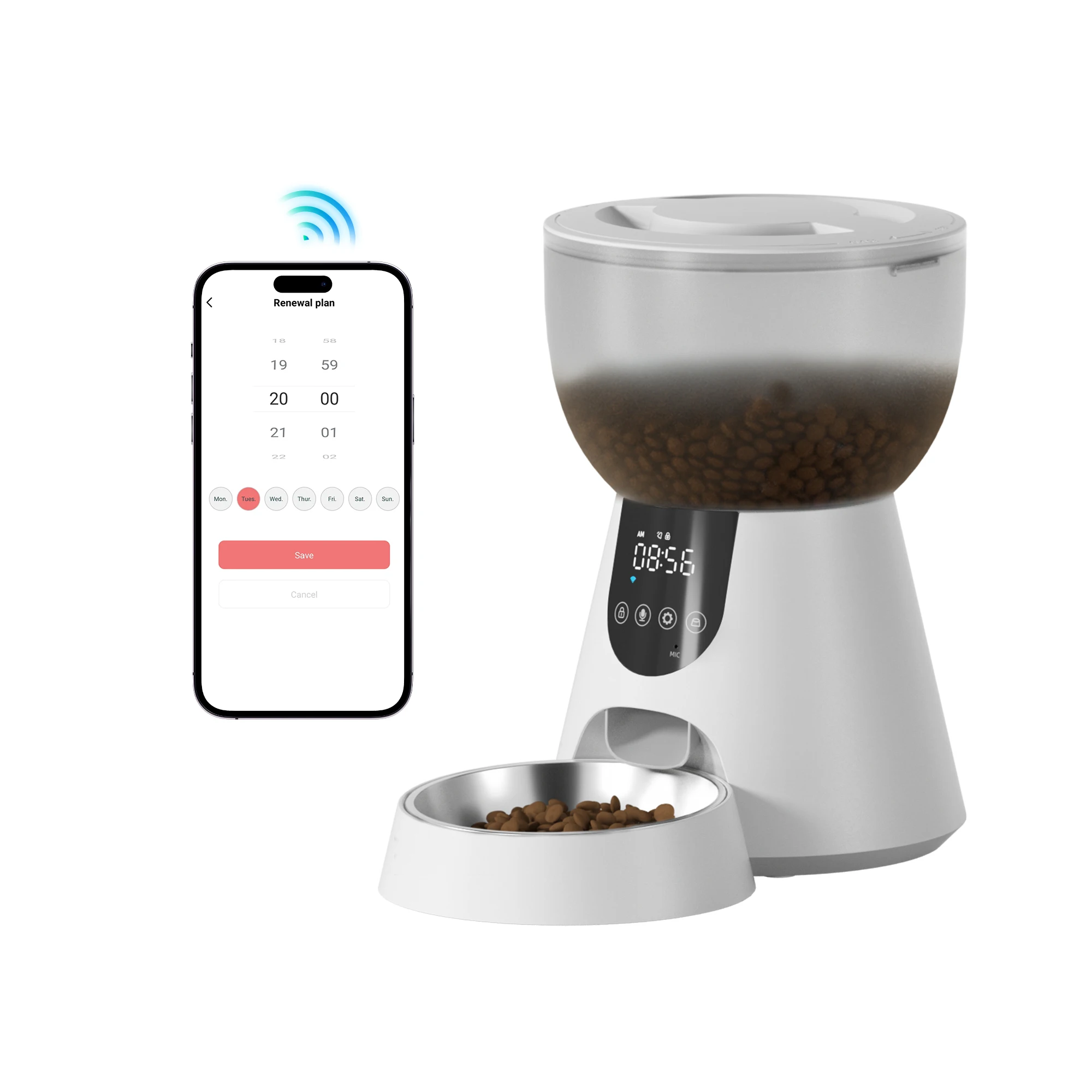Fanhappy Suppliers Custom 4L Intelligent Tuya APP Dry Food Dispenser Voice Recorde Pet Feeder With 3 Million Pixels HD Camera