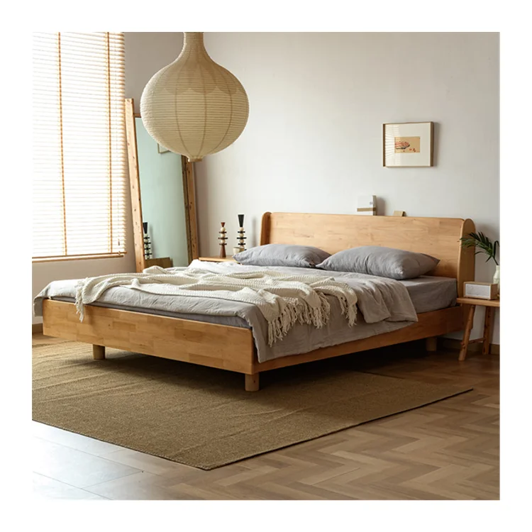 Factory Latest King Queen Size Modern Bedroom Furniture Bed Frame Solid Wooden Bed
