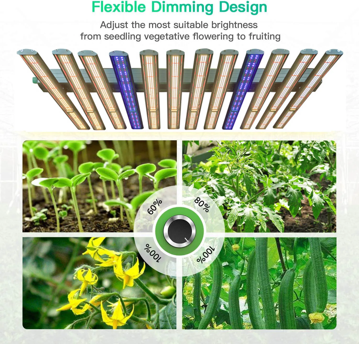 2024 New LED Grow Lights Diodes Deeper Penetration Dimmable Full Spectrum Grow Lighting With dimmer detachable Indoor Plants