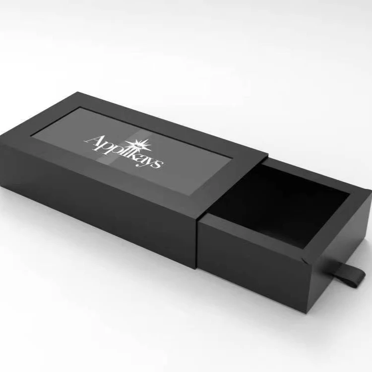 Custom design paper cardboard packaging box of dress paper drawer sliding boxes with clear window for socks underwear