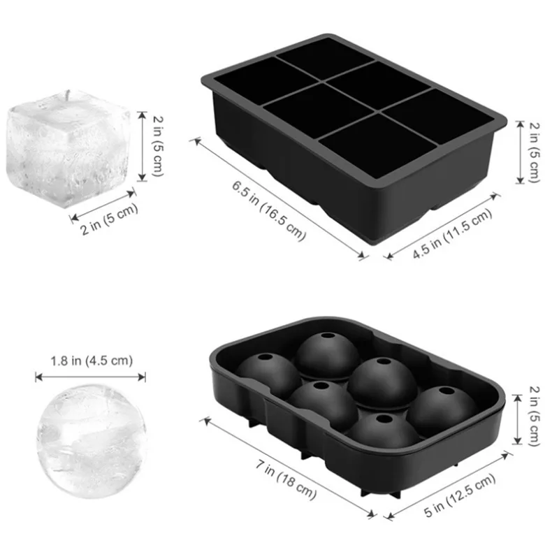 Custom 4 6 8 cavity ball square shaped large silicone sphere 2 pack ice cube trays for whiskey