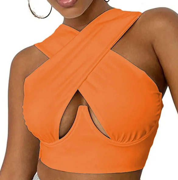 Новинка 2021, модная летняя женская рубашка HJ PPT04, укороченный топ с лямкой через шею и запахом, дамские блузки и топы